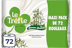 LE TREFLE Le Trèfle Douceur Bambou - 72 Rouleaux de Papier Toilette, Triple épaisseur, 130 Feuilles par Rouleau, Naturellement doux pour la Peau, Rouleaux dotés de Fibres de Bambou