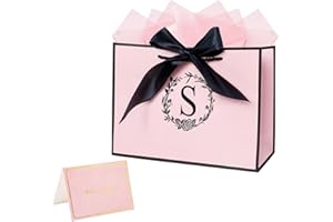 Dmnnlp 11"x8"x4" Medium Small Gift Bag with Card and 3 Tissue Paper, Birthday Gift Bags for Women Girls Birthday, Wedding, Holiday Party Gifts (Pink S)