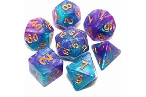 CREEBUY DND Dice Set Lake Blue & Purple Polyhedral RPG Dice for Dungeon and Dragons D&D Role Playing Games Table Games Glitter Dice