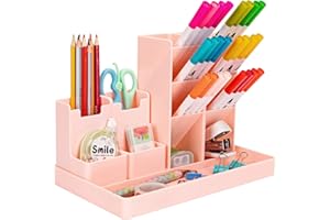 MOONSING Organisateur de Bureau, Papeterie Porte-crayons Enfant, Multifonction Rangement modulable Bureau Organisateur Porte Stylo en Plastique, pour Papeterie, Bureau, Domicile, école (rose)