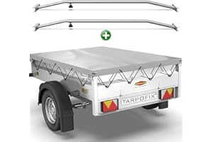 ‎TARPOFIX Tarpofix® Anhängerplane 210x115 mm + 2X Planenbügel | Anhänger Plane Flachplane aus PVC PLANENMATERIAL | Verstärkte Böckmann Anhänger Plane für 750kg Hänger | Abdeckplane + Flachplanenbügel | Grau