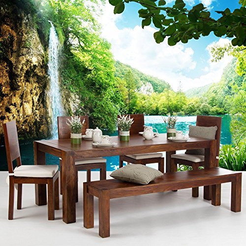 Vlies Fototapete PREMIUM PLUS Wand Foto Tapete Wand Bild Vliestapete – WATERFALL IN PARADISE – Wasserfall Lagune, Paradies Berge See Wald Bäume Landschaft – no. 035, Größe:350x245cm Vlies - 9