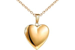 MicLee Collana con Ciondolo Portafoto a Forma di Cuore, con Catenina in Acciaio Inox da 50 cm, da Donna, con Confezione Regalo e Bigliettino