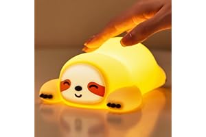 YSWOVUO Perezoso Luz Nocturna Infantil, Silicona Lampara Noche Tacto Suave, 3 Niveles Regulable Luz Lectura con Minutero, Recargable Night Light para Habitaciones Mesa Niños Niña Regalo Decoración