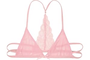 YOOJIA Men's Bra Top Sissy Mesh Wire-Free Bralette with Lace Active Back Vest Underwear Nightwear