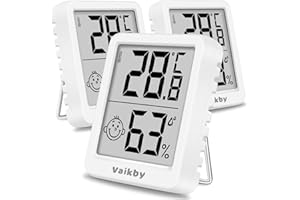 Hygrometer Thermometer Innen Digital Vaikby 3 Stück- Luftfeuchtigkeitsmesser & Raumthermometer, Hohe Präzision, Einfach abzulesen, Energiesparend, für Innenräume wie Wohnzimmer, Schlafzimmer, Büro
