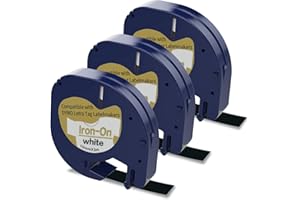 HOME COLORTLY 3 x 18769 Iron on Label Tape Replacement for DYMO LetraTag Iron-On Fabric Labels S0718850, Black on White 12mm x 2m Clothing Labels Work for Dymo Letratag Label Maker LT-100H LT-100T LT-110T