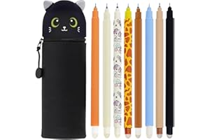 GDFJBG Kawaii Étui École 2 en 1 en Silicone Souple + 4 Stylos Effaçables Multicolores - Tigre, Porte-Plume Étanche avec Fermeture Éclair, Set de Fournitures pour École, 0,7 mm (6)