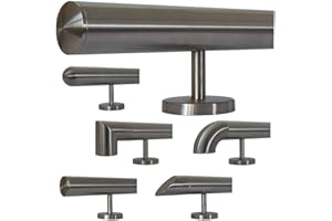 TIBU Edelstahl Handlauf 30-600cm Wandhandlauf 33,7 mm Treppengeländer mit geraden Edelstahlhalter - Länge 100 cm und Ende leicht gewölbte Kappe