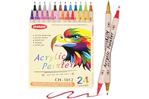 CHOTUNE 24PCS Bolígrafos Acrílicos al Agua con Doble Punta (Punta Fina y Punta Pincel) Bolígrafos de Pintura Acrílica Varias Superficies para Plástico Vidrio Madera Cerámica Metal Neumáticos