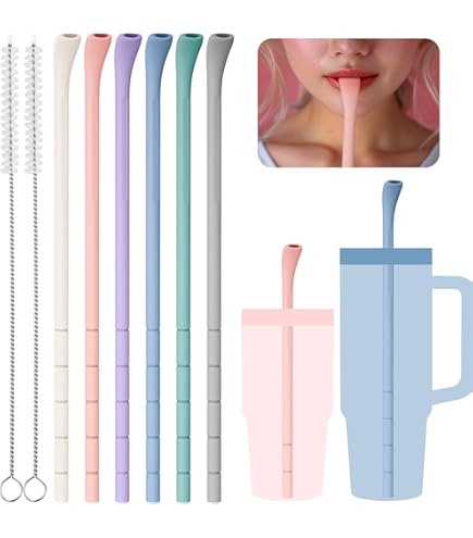 NiHome 6er Set Silikon-Trinkhalme Mit Bürste – Faltbar, Für Stanley Becher & Mehr
