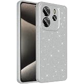 Elfia Xiaomi Redmi Note 14 ile Uyumlu Silikon Simli Kamera Korumalı Kılıf, Coton G&uuml;m&uuml;ş