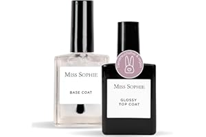 ‎MISS SOPHIE Original Miss Sophie Nail Wrap Zubehör Set I Base Coat & Top Coat glossy I Transparenter Unterlack & glänzender Überlack I Klarlack für Nagelfolien & Nagellack I Schnelltrocknend
