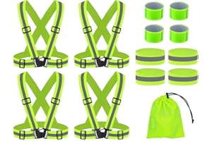 Abiyou 4PCS Chalecos Reflectantes Seguridad, Chaleco Reflectante para Bicicleta, Chaleco Bandas Reflectantes, Reflectantes Ajustable Ligero Chaleco, para Ciclismo, Trotar, Correr, Senderismo(Amarillo)