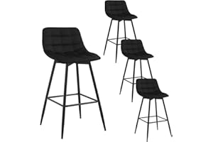WOLTU Bar Stools Set of 4, Breakfast Kitchen Counter Barstools with Backrests and Footrests, Velvet, Black