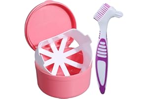 bcenyaz Denture Bath Box with Basket - False Teeth Complete Clean Care Case Clear Braces Night Guard & Retainers for Travel Cleaning or Overnight Soaking A Free Brush（Pink）