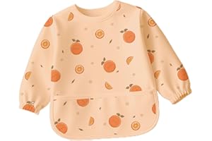 Tiny Trees® Long Sleeve Baby Bib – Coverall Waterproof Weaning Bib with Pocket – Babies & Toddlers 6–36 Months – Easy Wipe Clean, Lightweight, Machine Washable Feeding Bib with Sleeves