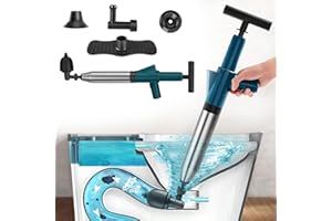 WCIC Déboucheur WC 5-en-1 à Air Comprimé | Ventouse Haute Pression pour Toilette/Lavabo/Baignoire | Anti-Bouchons Cheveux/Papier | Kit Pro avec Spirale (Bleu)