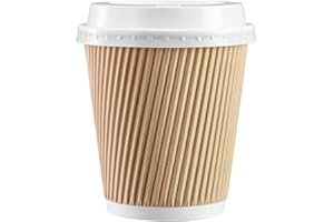 COMFY PACKAGE [50 Sets - 10 oz. - 300 ml] Insulated Ripple Takeaway Paper Hot Coffee Cups With Lids