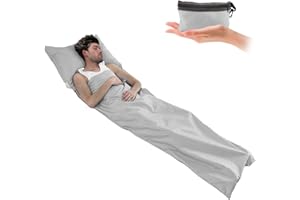 Kaket Sleeping Bag Liner 210 x 70 cm, Camping Sleep Bag Liner with Pillow Slot, Portable Lightweight Travel Sheet for Camping Hostels Picnic Hiking