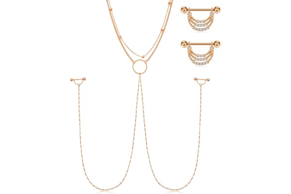 AceFun 14G Piercing Téton Mamelon Piercing Acier Chirurgical Téton Piercing Barres Femmes Argent Or Rose Barbells Bijoux de Piercing