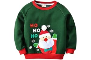 MINIZONE Enfant Sweat-shirts Noël Pull-over Enfant Épais T-shirt à Manches Longues Père Noël, Vert 5-6 Ans