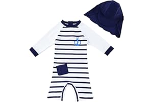 upandfast Maillot de Bain Une pièce avec Fermetures éclair pour bébé garçons Maillot de Bain pour bébé Protection Solaire UPF 50+ avec Chapeau de Soleil