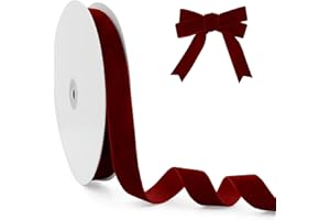 CHICQUENCH Ruban Rouge Velours 20mm X 25yard - Polyester Pour Couture et Décoration - Christmas Ribbon Bordeaux