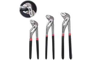 JREHUIG 3-częściowy profesjonalny zestaw szczypiec do pomp wodnych, 200/250/300 mm (8/10/12 cala), szybka regulacja 7 stopni zacisku pompy wodnej, uniwersalne szczypce z rowkowanym przegubem ślizgowym,