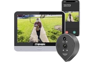 iTenen Judas numérique WiFi de Porte, 3MP Visiophone Interphone Vidéo Caméra avec Carte Mémoire 32G, Audio bidirectionnel, sans Fil Judas Numérique 4.3’’ Écran Batterie 5000mAh, PIR Motion Detection
