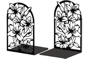 ‎PEACOBLUE Peacoblue Buchstütze Dekorativ Modern Lilienblume Metall Buchstützen für Schwere Bücher 13.5x10.9x20.1cm, Bücherhalter für Heimdekoration, Bücherregal & Büro - 1 Paar