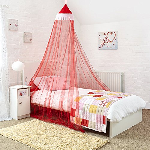 Princess Bed Canopy – Attractive Red and White Childrens Bed Canopy - Quick and Easy To Hang Girls Bedroom Accessories - Perfect Gift for Girls, Daughters and Granddaughters