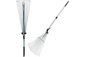 AAMEN Telescopic Metal Garden Rake, Heavy Duty Leaf Rake Garden Tools Set, Long, Adjustable Folding Leaves Rake for Quick Clean Up of Lawn and Yard, Leaf Collector & Cleaning Brush