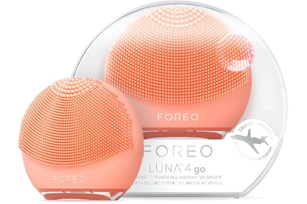 FOREO LUNA 4 go Brosse Nettoyante, Massante & Raffermissante Visage - Brosse Premium - Améliore l'absorption des soins - Accessoires de voyage visage - Tous Types de Peau - Peach Perfect