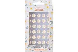 Decora 0500300 Flores pequeños blancas de azúcar, Hechas a mano con colorantes de extracción natural, Empaquetadas en blister, Ideales para decorar pasteles y dulces, Paquete de 30 unidades
