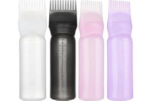ZSMJAER 4 Stück Haarfärbebürste Flasche,160ml Haaröl Applikator Haarfärbebürste Flasche Applikator,Kamm Applikator,Haarfärbeflasche mit Bürste(Schwarz,Weiß,Lila,Rosa)