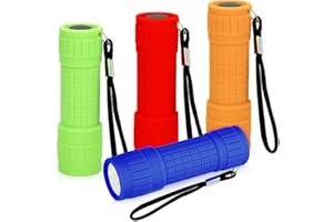 ‎RIISOYU Riisoyu 4 Stück Mini LED Taschenlampe, COB-LED kleine Kinder Taschenlampe Handlampe mit Lanyard Silikonbeschichtung für Camping Outdoor Wandern Notfälle Kindergeburtstag Geschenke