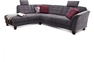 ‎CAVADORE Cavadore Ecksofa Trond mit Ottomane links / Federkern-Sofa im Landhausstil mit 2 Kopfstützen und Vorziehsitz mit Bettkasten / 260 x 89 x 214 / Webstoff grau