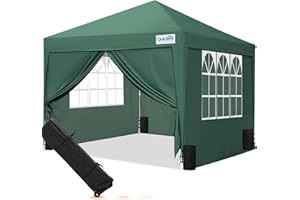 Quictent Waterproof Pop Up Gazebo with Sidewalls - 3m x 3m Pop Up Event Shelter with Wheeled Bag & Sandbags Adjustable Canopy Tent for Parties, Birthday, Wedding, Picnics, Green