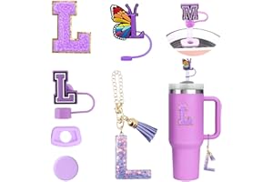 WALLFID 6PCS Personalized Tumbler Accessories for Stanley Cup, Straw Covers for Stanley Cup, Initial Decorations, Letter Stickers, Letter Charms, and Leak Stoppers for Tumblers (L)