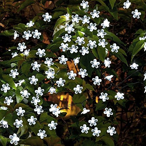 Loende Solar String Lights Outdoor Lighting 50 LED Solar Christmas Lights Fairy Lights Garden Lights Solar Powered Decorative Lights for Indoor/Outdoor, Deck, Patio, Yard, Fence, Backyard, Lawn, Porch,Trees Watreproof Blossom Flower (White)