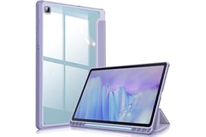 Fintie Funda Compatible con Samsung Galaxy Tab S6 Lite de 10.4" 2024 (2022/2020) - [Soporte Integrado para S Pen] Carcasa de Trasera Transparente a Prueba de Choques, Lila Gris