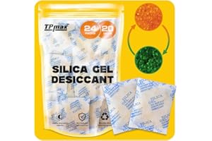 TPMAX 20g x 24 Packs Silica Gel Desiccant Sachets, Reusable Dehumidifiers with Color Indicator, Ideal for Storage, Closets, and Basements