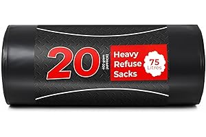 Roe Tenpo 20 Pack Black bin bags – 75L, 30 Micron Refuse Sacks, Extra Strong, Eco-friendly, Leak-Resistant bin liners - Perfect for Home, Office, DIY & Garden (Packaging May Vary)