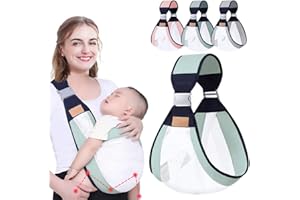 HINATAA Breathable Baby Sling, Adjustable Baby Carrier, Baby Carrier Wrap, Quick Dry, Thick Shoulder Straps for 0-36 Months Baby (Green b)