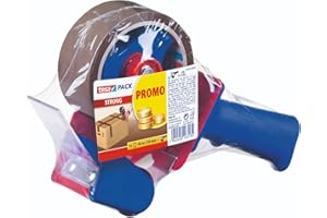 tesa tesapack Strong und Handabroller im Set mit 1 Rolle geräuscharmem Paketklebeband - Braun - 66 m x 50 mm