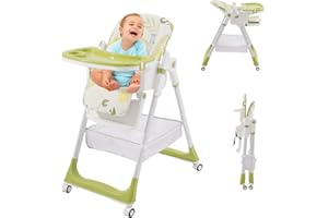 HOMCENT Foldable Highchair,Adjustable Highchair with 5 Height Settings,3 Recline Position of The Foot Pedal and Backrest and 4 Large Tray Position Settings,Baby Feeding Chairs from 6 Month to 3 Years