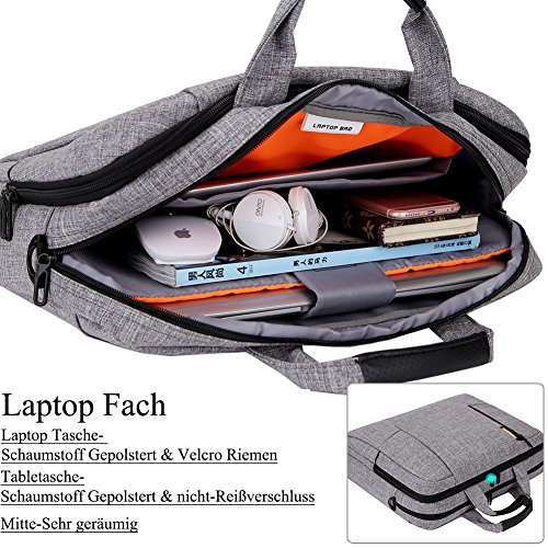 BRINCH 15,6 Zoll neue weiche Nylon stoßfest Laptop Computer Umhängetasche Messenger Bag Aktentasche mit Taschen & Griffe und abnehmbaren gepolstertem Schulterriemen für 15 – 15,6 Zoll Laptop / MacBook / Notebook / Chromebook / Tablet Computer, Hellgrau - 4