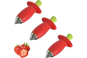 DECORDWELL Remover Fraise Corer 3 Pièces Remover Fruit Corer, Dissolvant De Tige De Fraise, Equeuteur De Fraises et Tomates, Acier Inoxydable Plastique Outil Pour Retirer Équeuter Les Fruits et Légumes