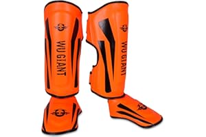 Alexchemia Protège Tibia Pied Boxe,Sécurité Shin Instep Guard,Cuir PU + Doublure,Coussinets de Genouillère de Soutien de Genou Protection de Pied en Kick-Boxing,Vêtements de Protection(S/M/L)